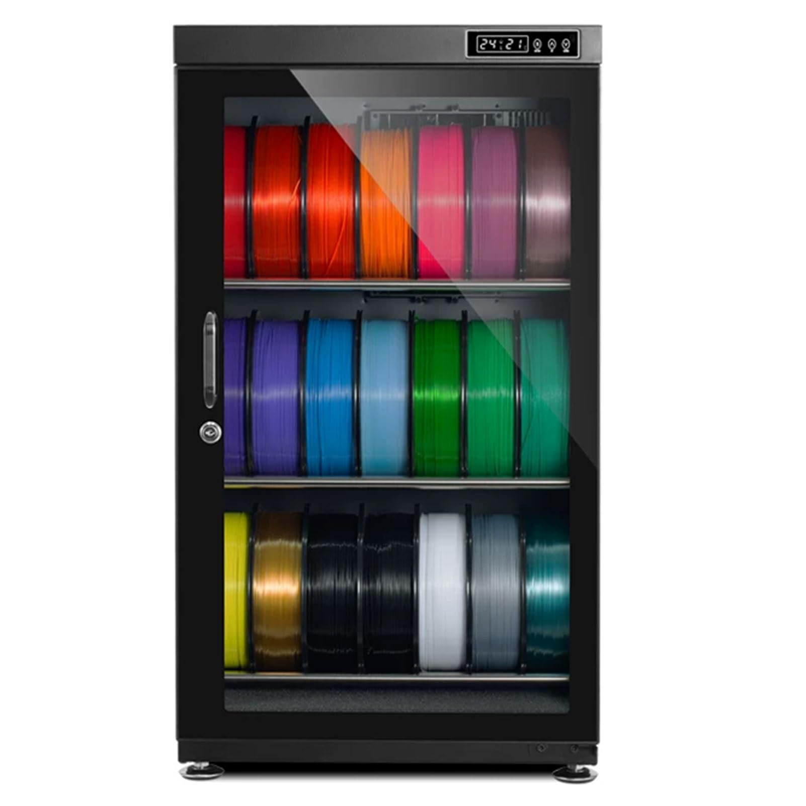 Oiyekntd 3D Printer Filament Storage Box, Air Tight Dry Box Dry Cabinet with Humidity Control (RH15% - RH60%), Transparent Glass & Aluminum Alloy, for PLA/ABS/PETG 115L