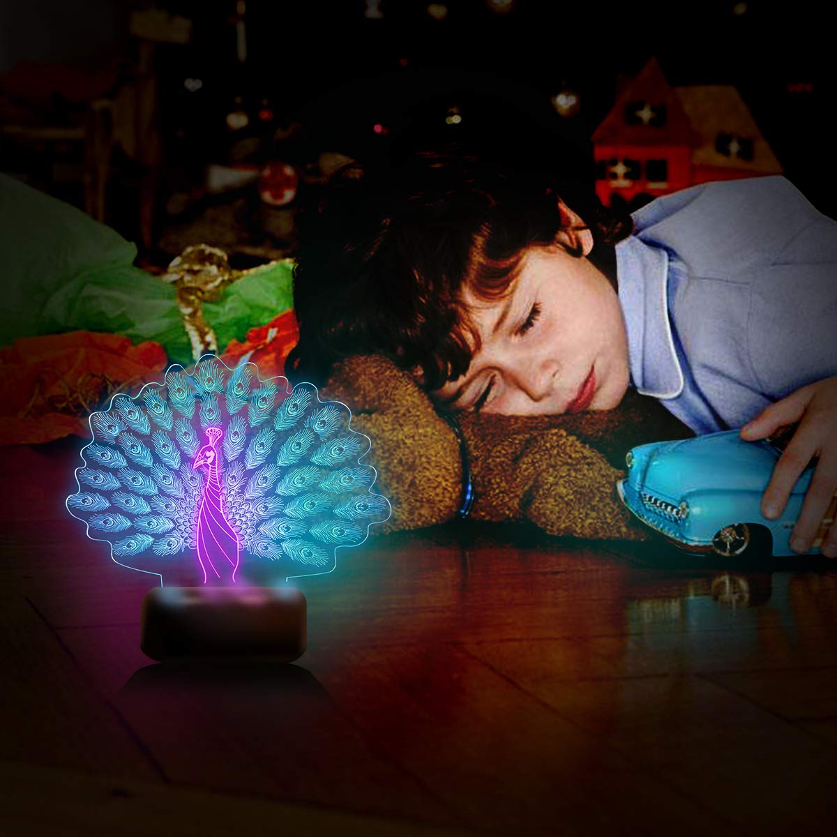 Kolorowa lampa Phoenix 3D Visual Phoenix LED lampka nocna przełącznik dotykowy i pilot Phoenix lampa biurkowa 7 zmieniających się kolorów lampa dziecięca z ładowarką USB lub podstawą baterii