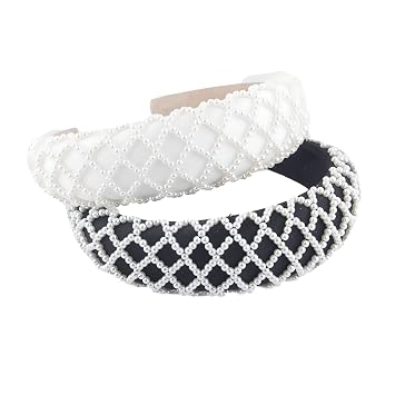 Womens Fashionable Hair Accessories Headband, Pearl Sponge Personality Headband of Different Sizes, Girls And Womens anti-Skid Wide Headband Accessories Hair Accessories Black + white