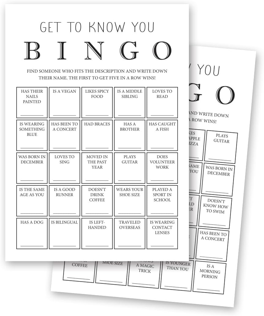 InvitationHouse Get to Know You Bingo Cards, Find Someone Icebreaker Game - Set of 30