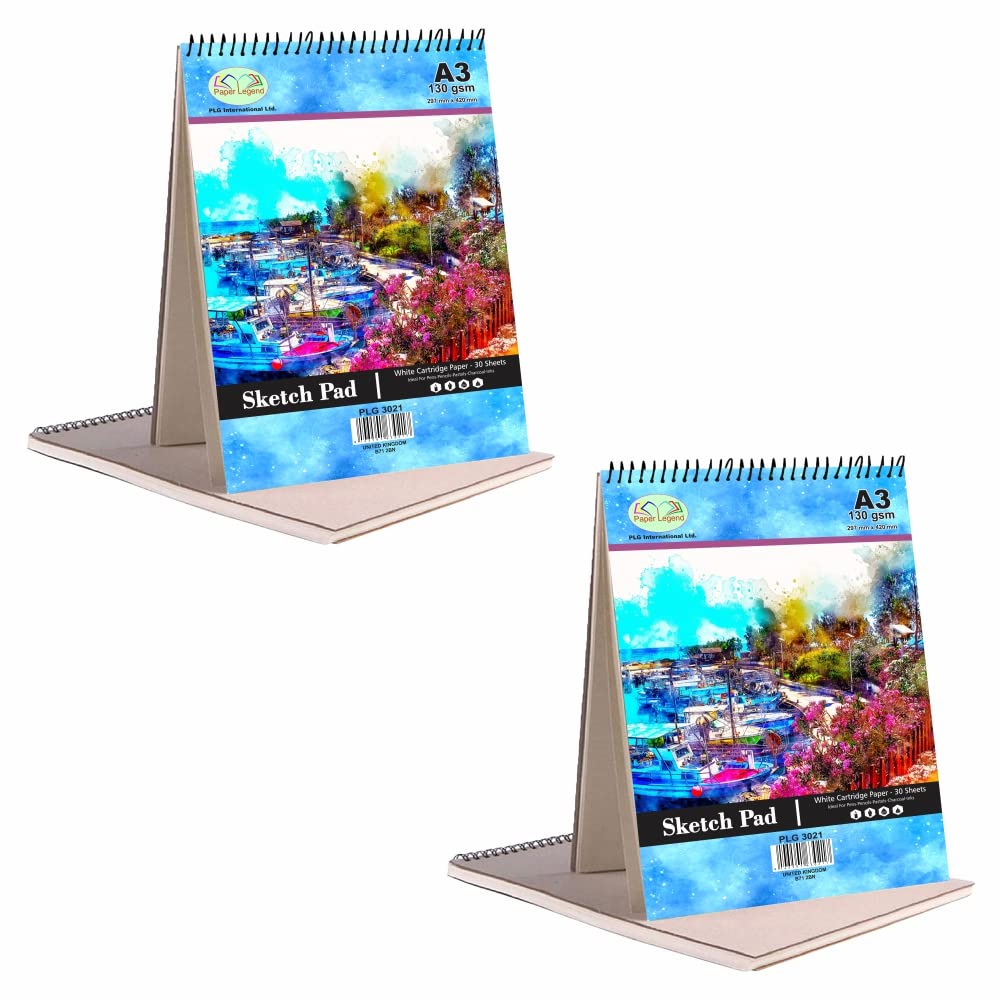 Set of 2- Artists Sketch Pad Spiral Bound Sketch Book 130 GSM Cartridge Paper Durable Drawing Paper Art Book Ideal for Children's Adults Sketching Painting School Home (A3)