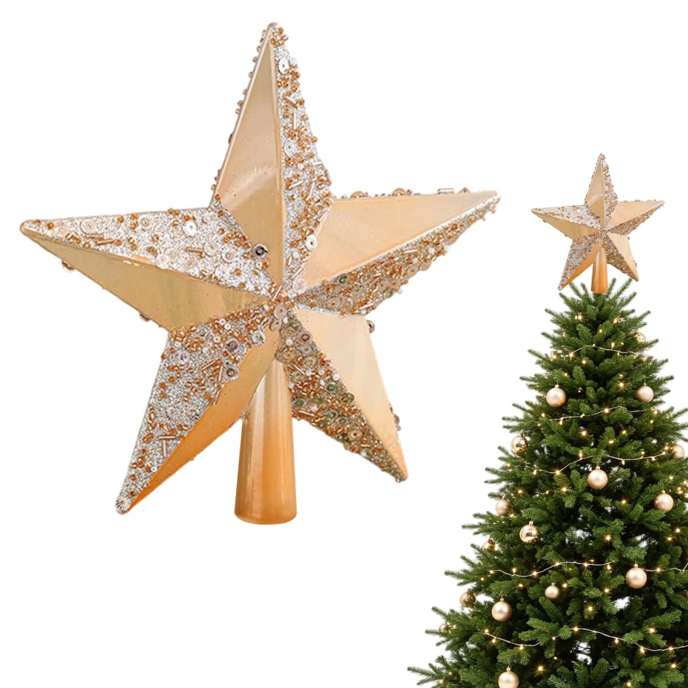 Christmas Tree Topper Star, 7.87Inch Glitter Treetop Ornament for Holiday