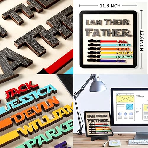 Miniatura 6 de Regalos para papá, letrero personalizado con texto en inglés "I AM THEIR FATH, regalos de cumpleaños para papá, nombres de colores personalizados,