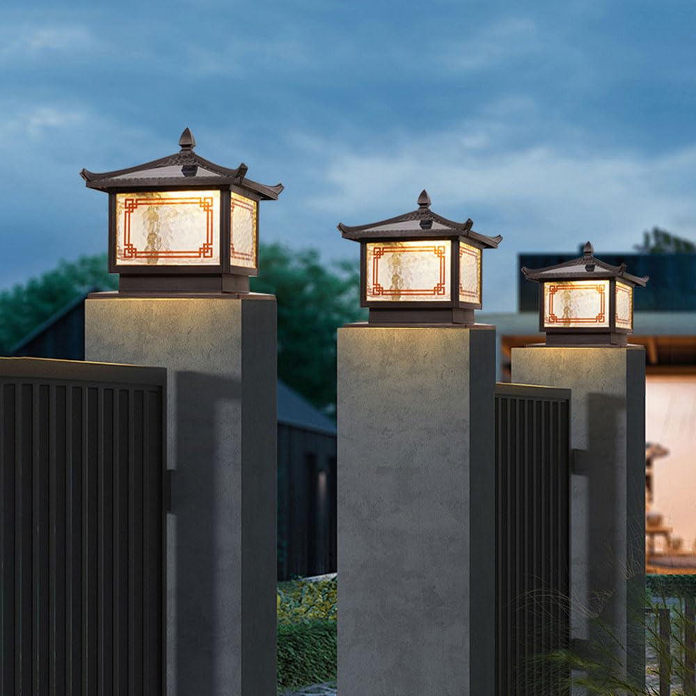 Wodoodporna zewnętrzna lampa solarna latarnia, chiński styl ogrodzenia słupek ogrodowy, mokra lokalizacja znamionowa retro dziedziniec taras ganek lampa kolumna na podjazd