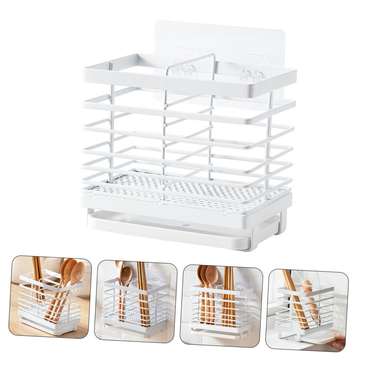 Hemobllo Support Mural pour Baguettes Multifonction sans Perçage Organisateur de Rangement pour Cuisine Étagère à Ustensiles Pratique et Adapté Aux Accessoires