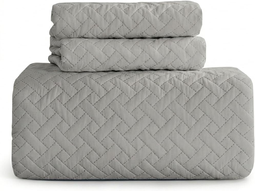 Quilted Bedspread Set with Pillow Shams, Diamond Stitched, Twin/Full/Queen/King Sizes (Dark Gray, Full)