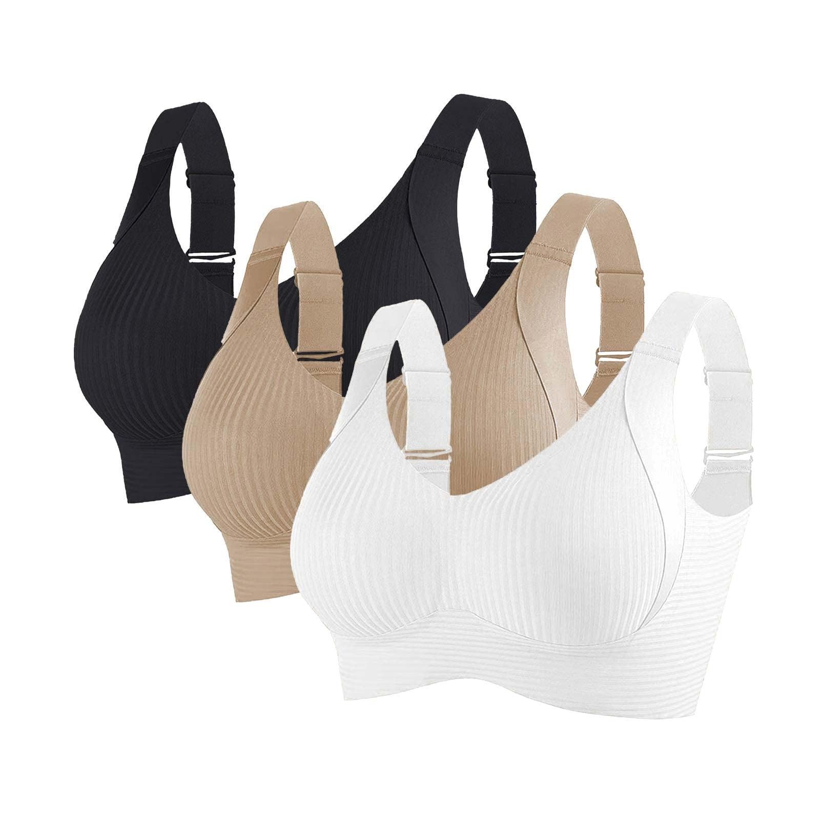 3 Pack Women's Sports Bras UK Clearance Ladies Ribbed Bra Patchwork Bralette Non Wired Bralettes Full Coverage Brassiere Adjustable Straps Underwear Soft Comfor Crop Top Yoga Running Workout Lingerie