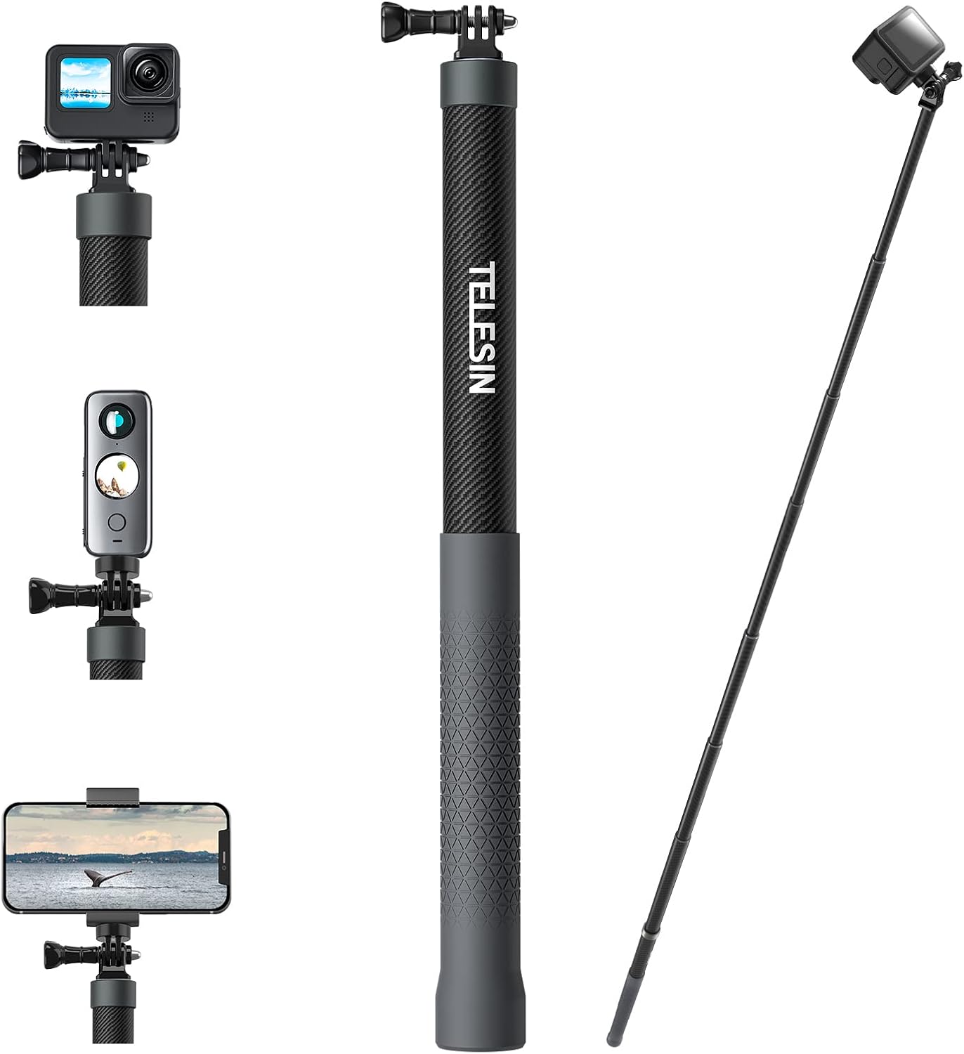 Selfie Stick Pole Long for GoPro Insta360 (300cm/118 inch), TELESIN