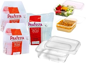 Kit 3 Potes Descartáveis, Prafesta 150ml + 250ml, Retangular Com Tampa, Pacote 64 Unidades