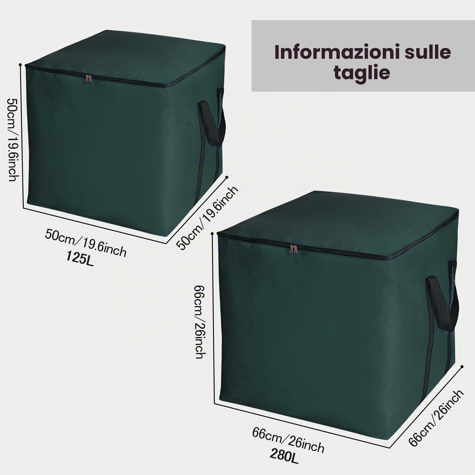 280L Sacca portaoggetti extra large verde 66×66×66 cm Sacca con coperchio con cerniera e manici Riutilizzabile e sostenibile