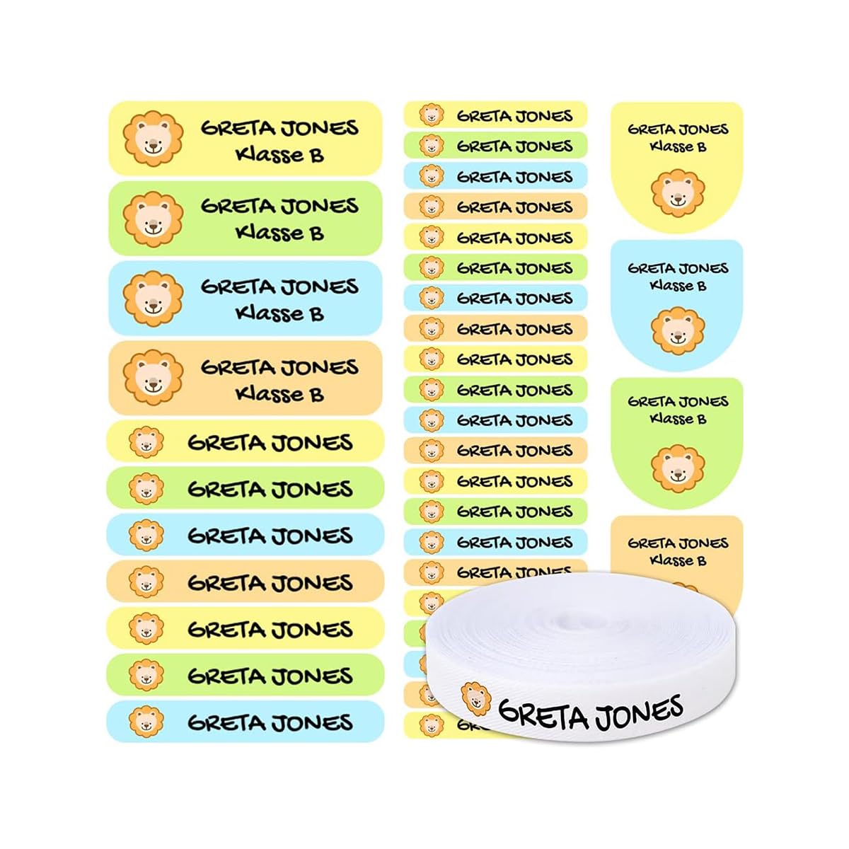 155 pegatinas personalizadas para marcar ropa y objetos. 100 Etiquetas de tela termoadhesiva para planchar en la ropa + 55 etiquetas adhesivas para objetos resistentes al agua. Nombre personalizado.