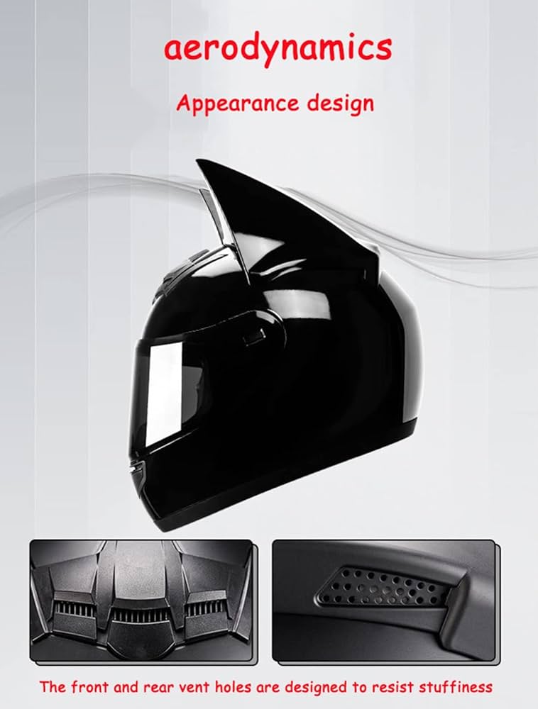 ZLHYQA Bat Motorrad Integralhelm - ECE Geprüft Mit Cat-Ear Design & Antibeschlag Visier