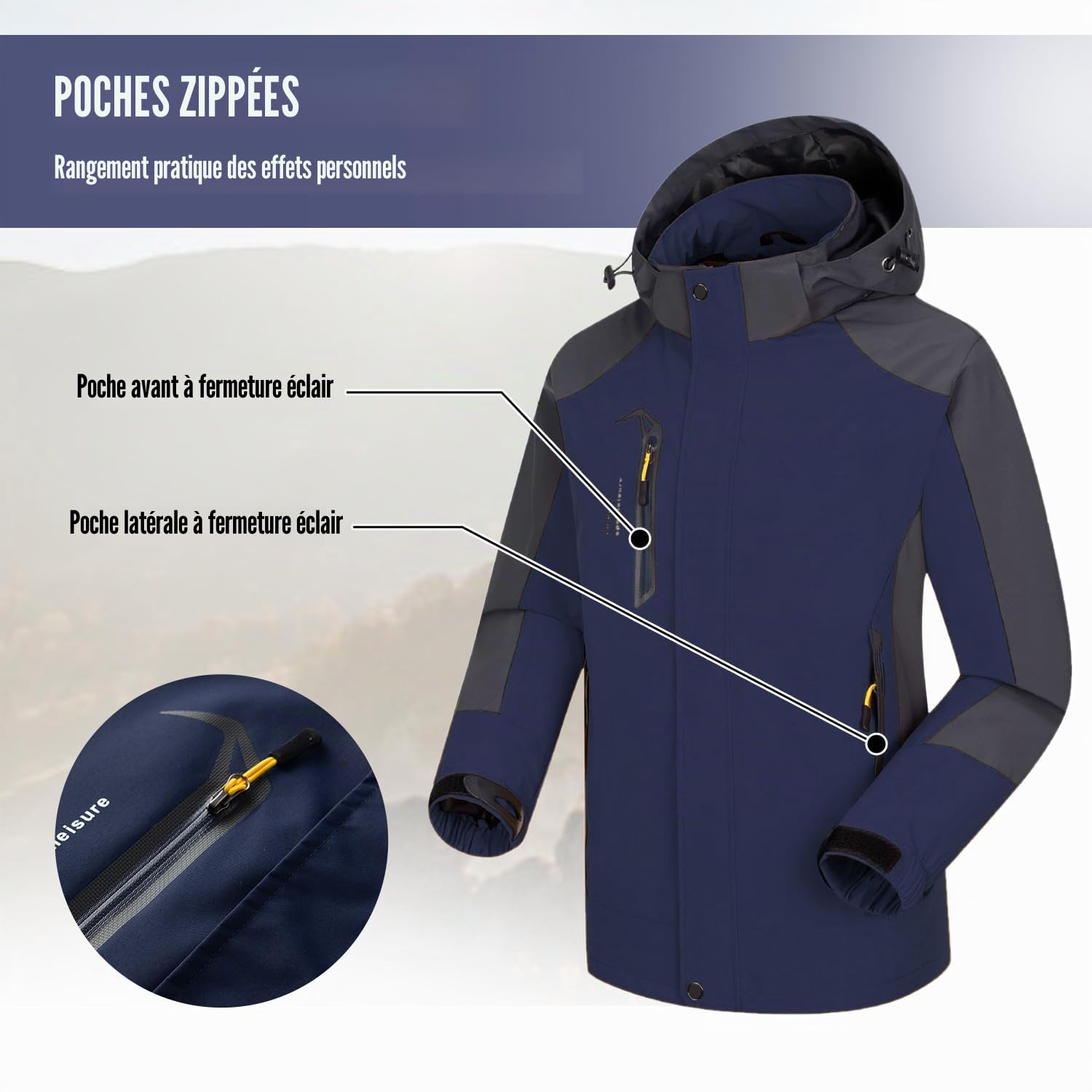 Veste Imperméable pour Hommes Manteau de Pluie de Randonnée en Plein Air Vêtements de Sport Coupe-vent Veste de Pluie Softshell Légère à Capuche