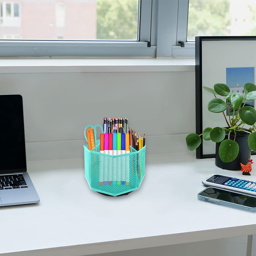 Bleistift-Organizer für Schreibtisch – 360 Grad drehbarer Stifte-Caddy Halter Organizer – Kunst-Caddy Supply drehbarer Stifthalter für Zuhause, Büro, Klassenzimmer & Kunststudio mit 10 Clips (grün)