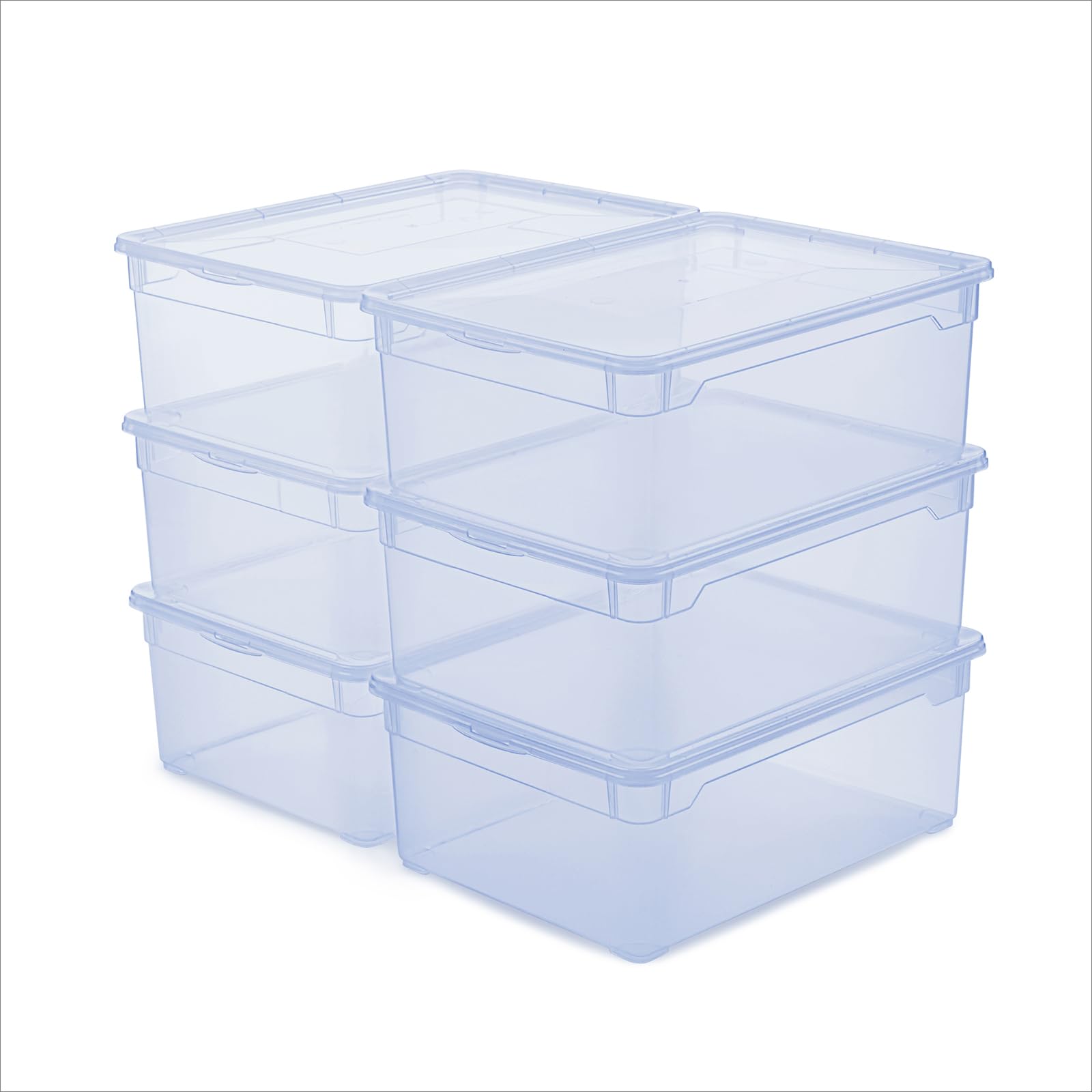 Rotho CLEAR Box 6er-Set Aufbewahrungsbox 10 l mit Deckel, platzsparend stapelbar 36×26×14 cm, transparent blau