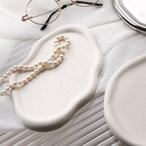 Mowuqeen Ceramic Trinket Tray,Vanity Oval Storage Tray, Trinket Jewelry Holder, Jewelry Rings Earrings Storage Dish For Women Girls, Birthday Gift (Jewelry Tray-A) #TOP4