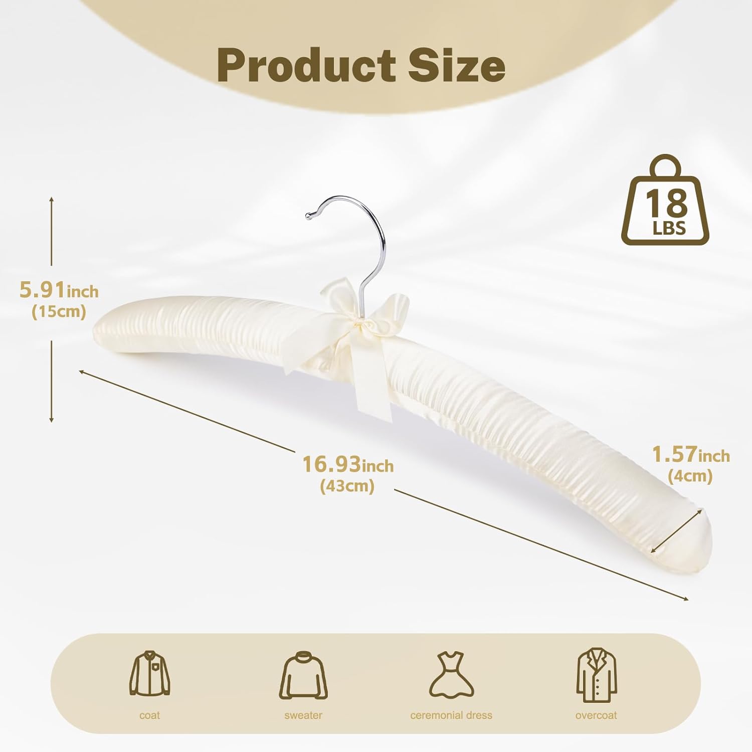 HOUSE DAY Beige Padded Hangers 10 Pack 17 Inch Foam Fabric No Shoulder Bump Hangers for Women Clothing, Sweaters, Dresses, Clothing, Weddings, Lingerie