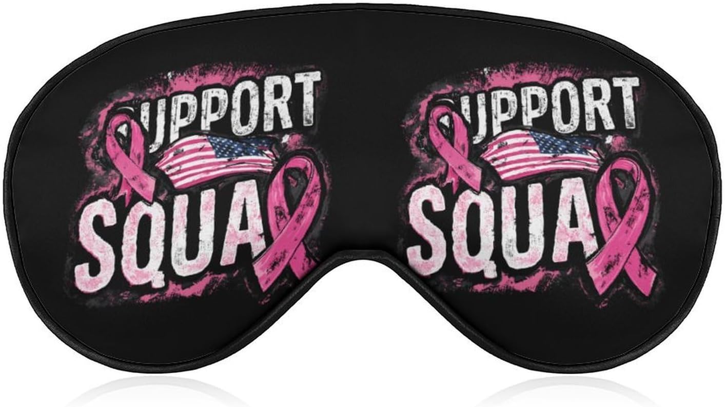 Breast Cancer Support Squad U.S.A. Flag Sleep Mask Sleeping Eye Night Shade Cover Adjustable Soft for Travel Naps Relaxation