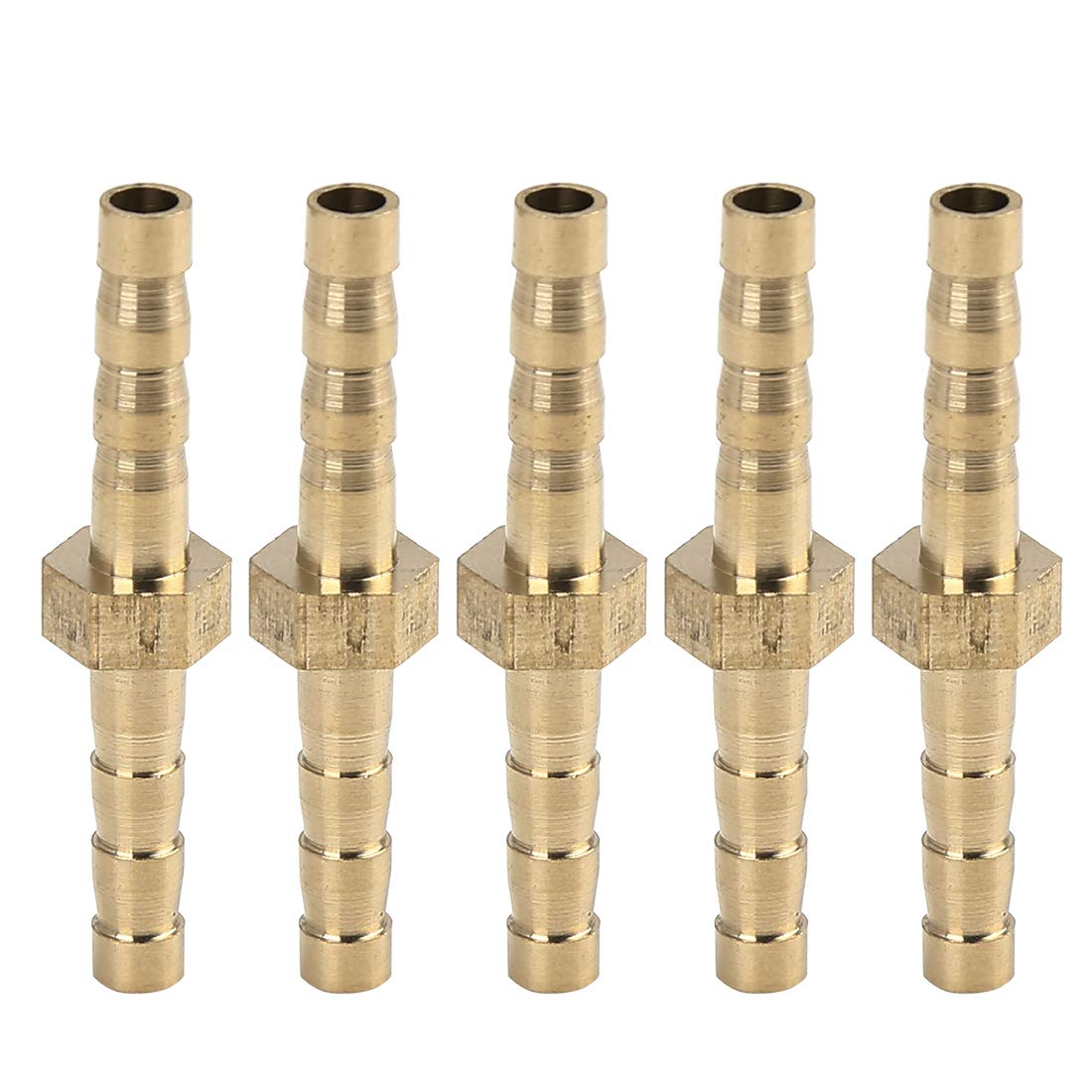 X AUTOHAUX 5pcs 4mm Brass Barb Hose Fitting Straight Union Water Gas Oil Pipe Connector for Automotive