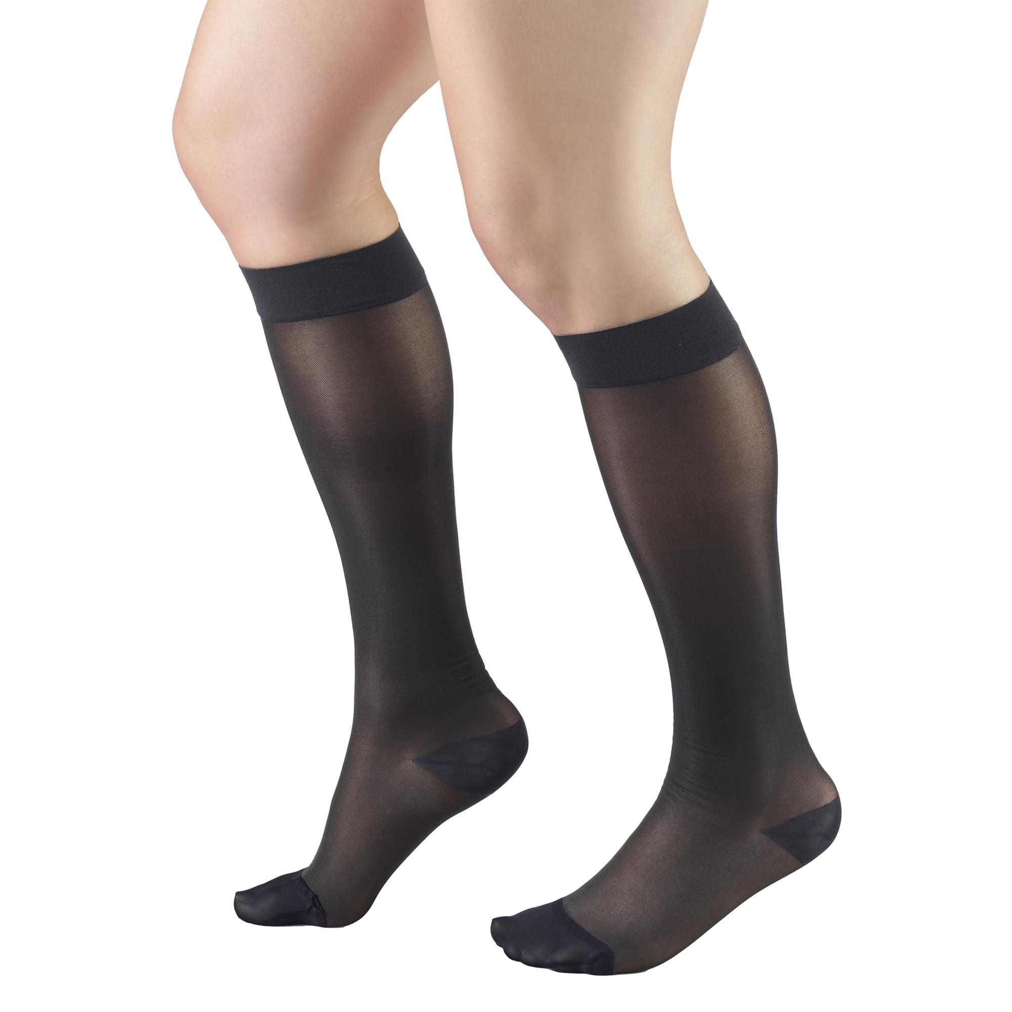Medias de compresión transparentes Truform de 8 a 15 mmHg para mujer, hasta la rodilla, 20 deniers, color carbón, talla grande