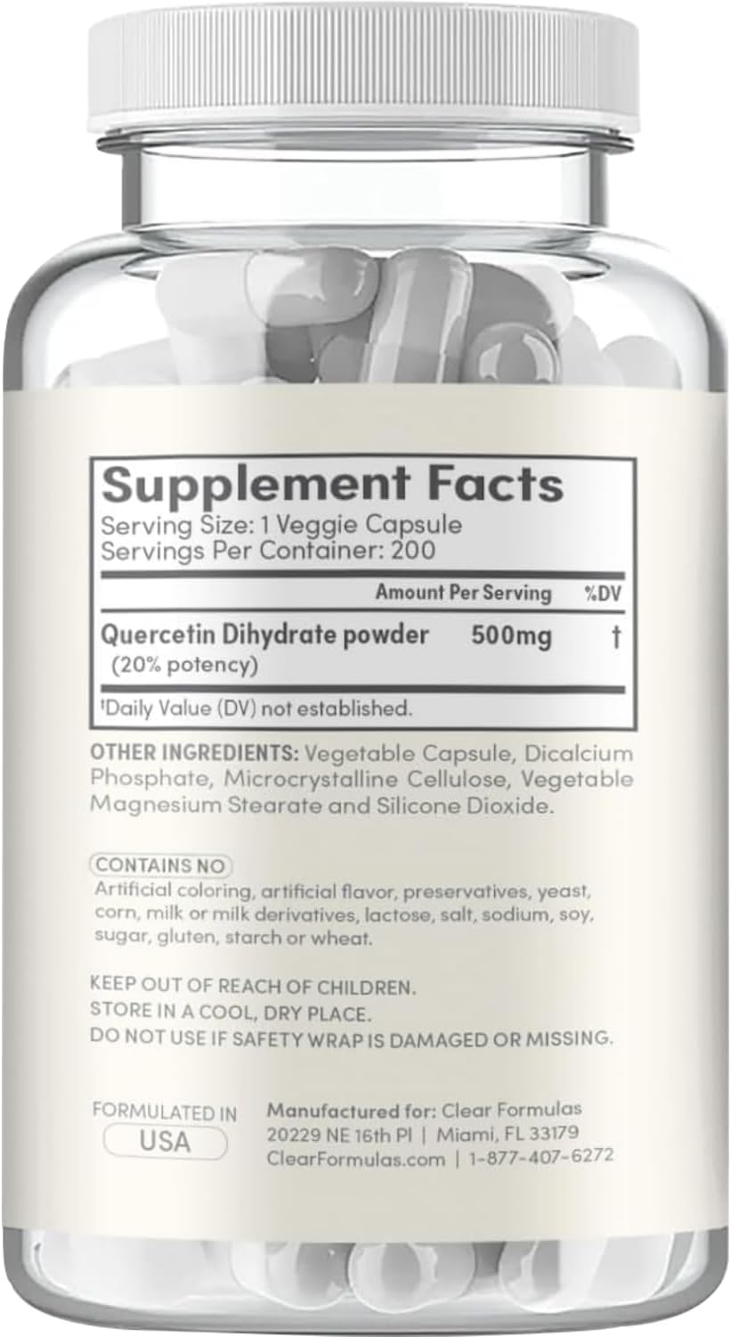 High Strength Quercetin 500mg Capsules - Quercetin Dihydrate Potent Flavonoid Antioxidant and Nutraceutical for Heart and Immune Support - Vegan Friendly - Made in a cGMP US Lab (200 Servings) - Image 3