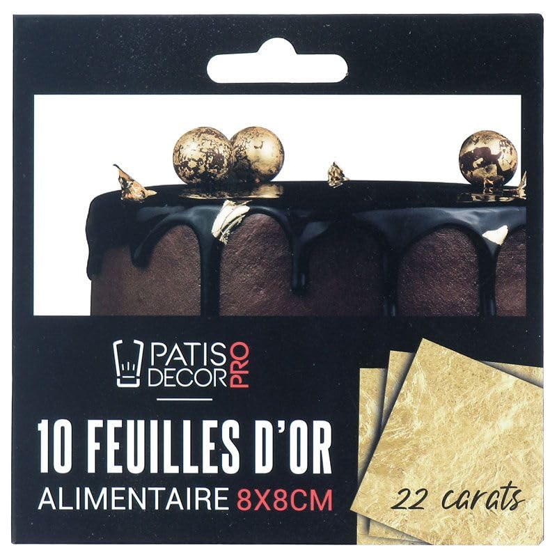 Feuilles d'or alimentaire 8 x 8cm 22 carats (x10)