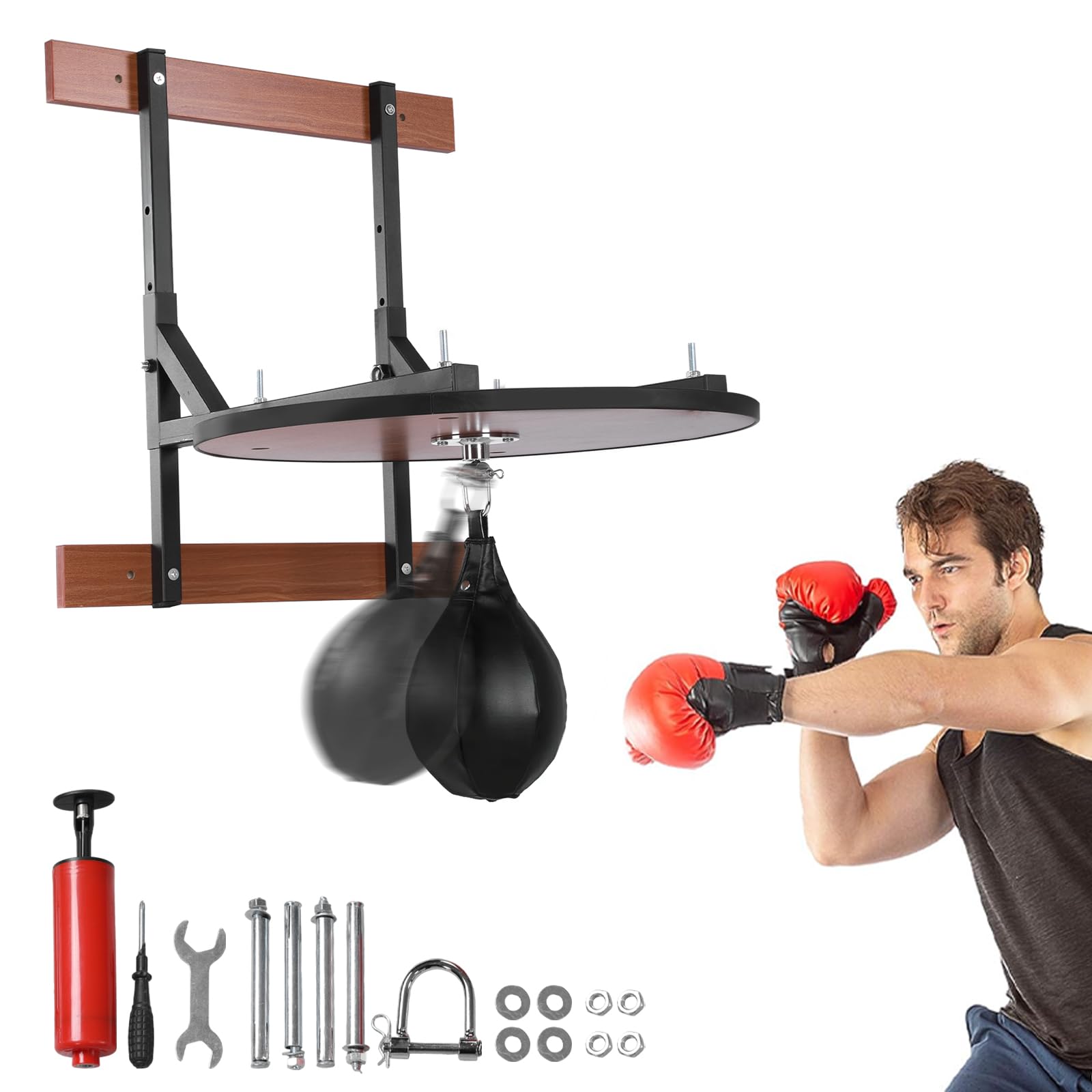 Speed Bag Platform Kit - Heavy Duty Boxing Training Equipment with Punching Ball & Air Pump, Adjustable Height Wall Mount Boxsack Stand for Home Fitness Boxing and Fitness Enthusiasts