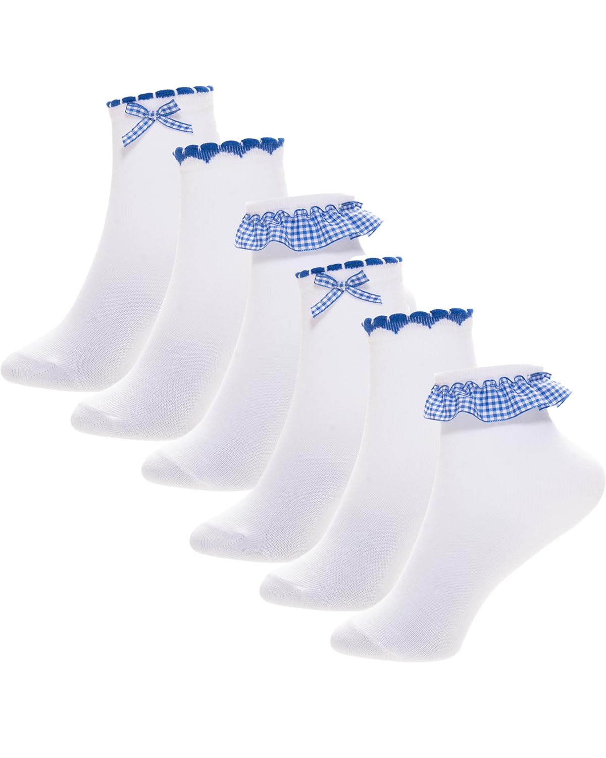 Slumber Hut 6 Pairs - Sky Blue 6 Pairs Kids Gingham Ribbon Socks 43B862 Sky Blue 12.5-3.5