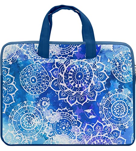 Image of CowCow Work Bag Tie Dye Watercolor Blue Aztec Double Pocket 13 inch Laptop Bag