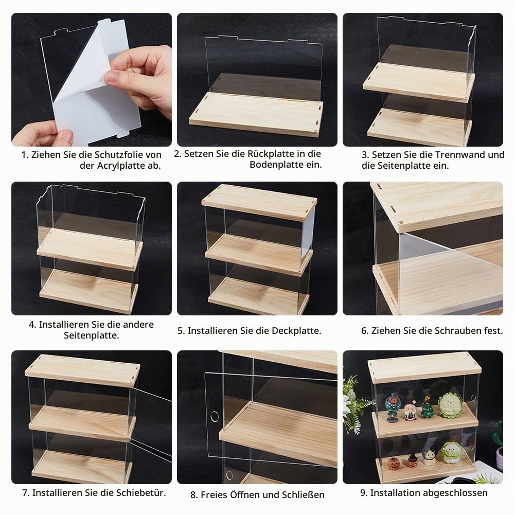 SUPERFINDINGS 2 Stöckige Acryl Vitrine Mit Holzsockel Organizer Box Für Sammlerstücke Transparente Holz Vitrine Aufbewahrungsbox Für Modelle Bausteine Präsentationshalter