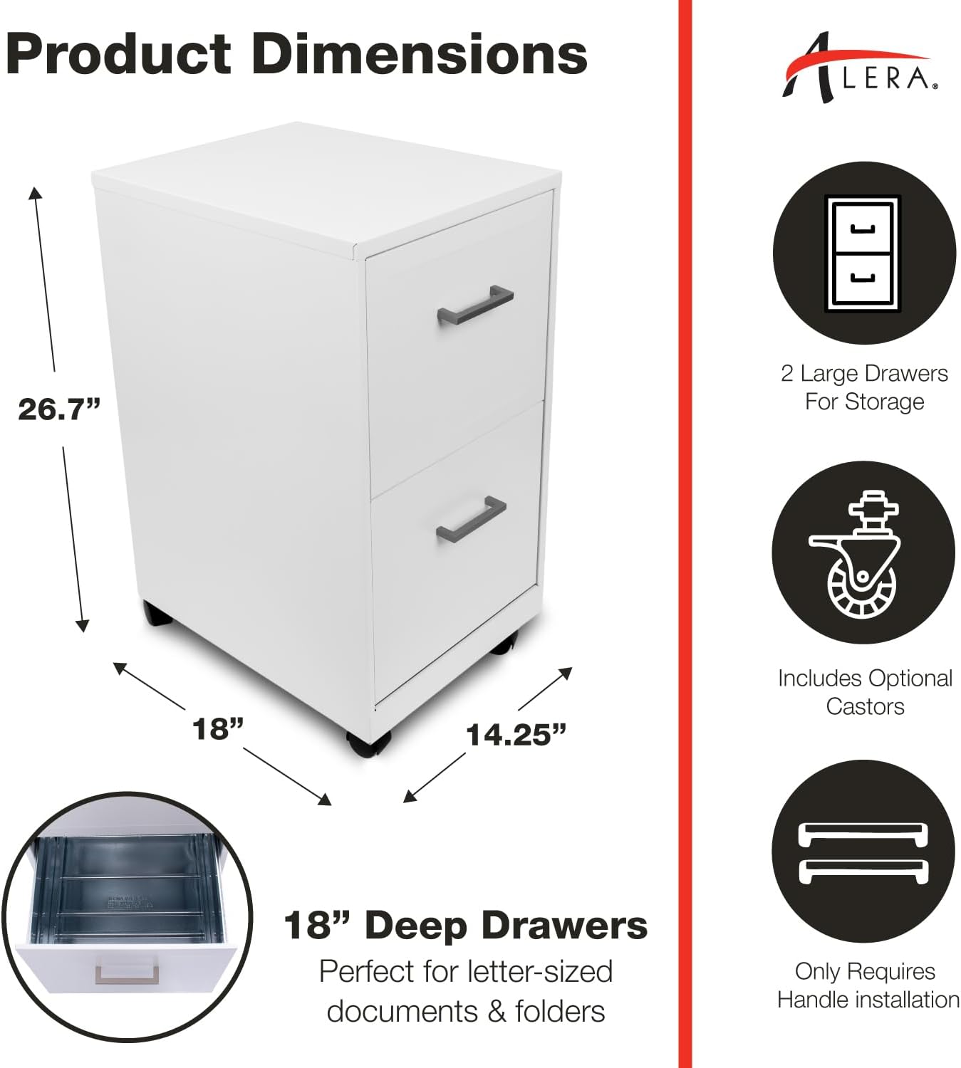 Alera SOHO-Grade 2-Drawer Vertical Filing Cabinet for Home and Office Use | Durable Steel Construction | Includes Casters for Mobility | 14.25" W x 18" D x 26.7" H | Navy Blue