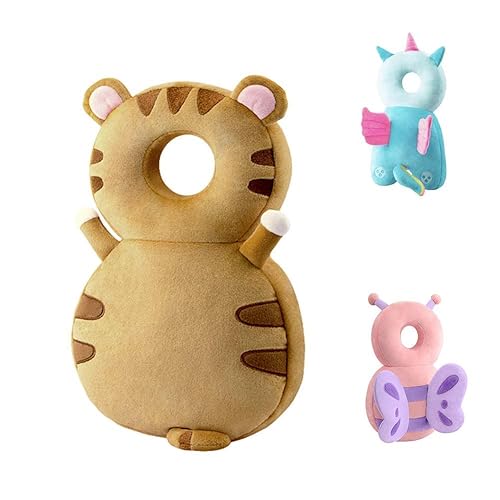 Miniatura 1 de JunNeng Mochila protectora de cabeza de bebé, protección para la cabeza de otoño para caminar y niños pequeños, tigre marrón
