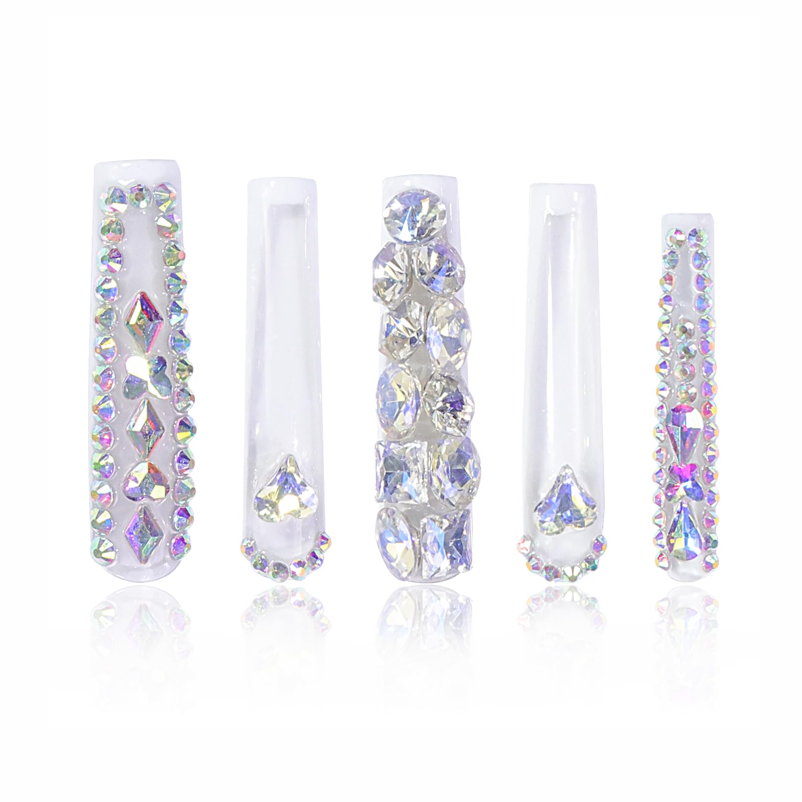 LOVFULPress on Nails Chance| Handmade with Full Covered Crystals | Reusable Fake Nails | 2.16in Long Square | H53-M