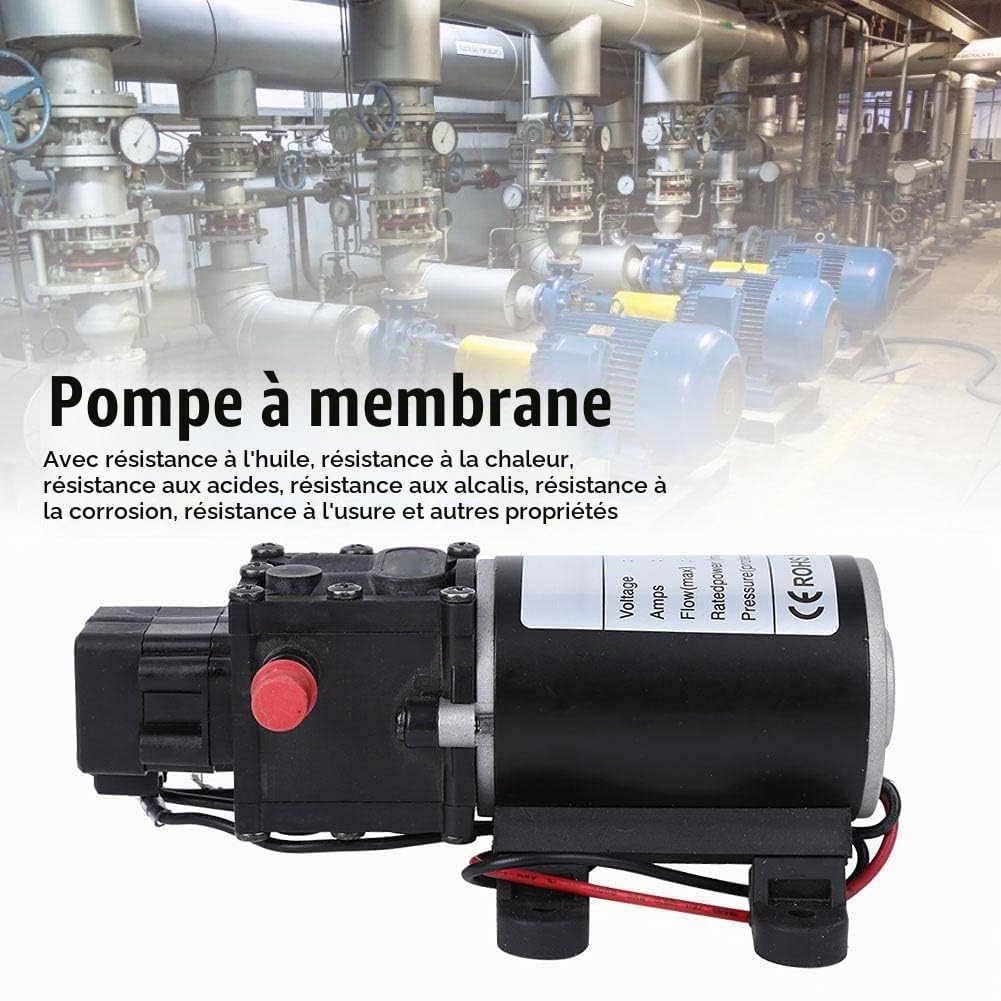 Pompe à Membrane Haute Pression 120W DC12/18V Pompe à Eau Surpresseur Auto-amorçante 7L/Min 10mm pour Caravaning Bateau Jardin et Usage Industriel (Moteur 18V)