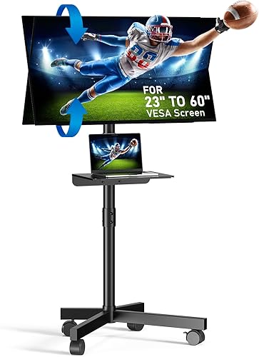Soporte de TV móvil para televisores de pantalla plana LCD LED OLED de 23 a 60 pulgadas de hasta 88 libras, inclinación y altura ajustable, ruedas