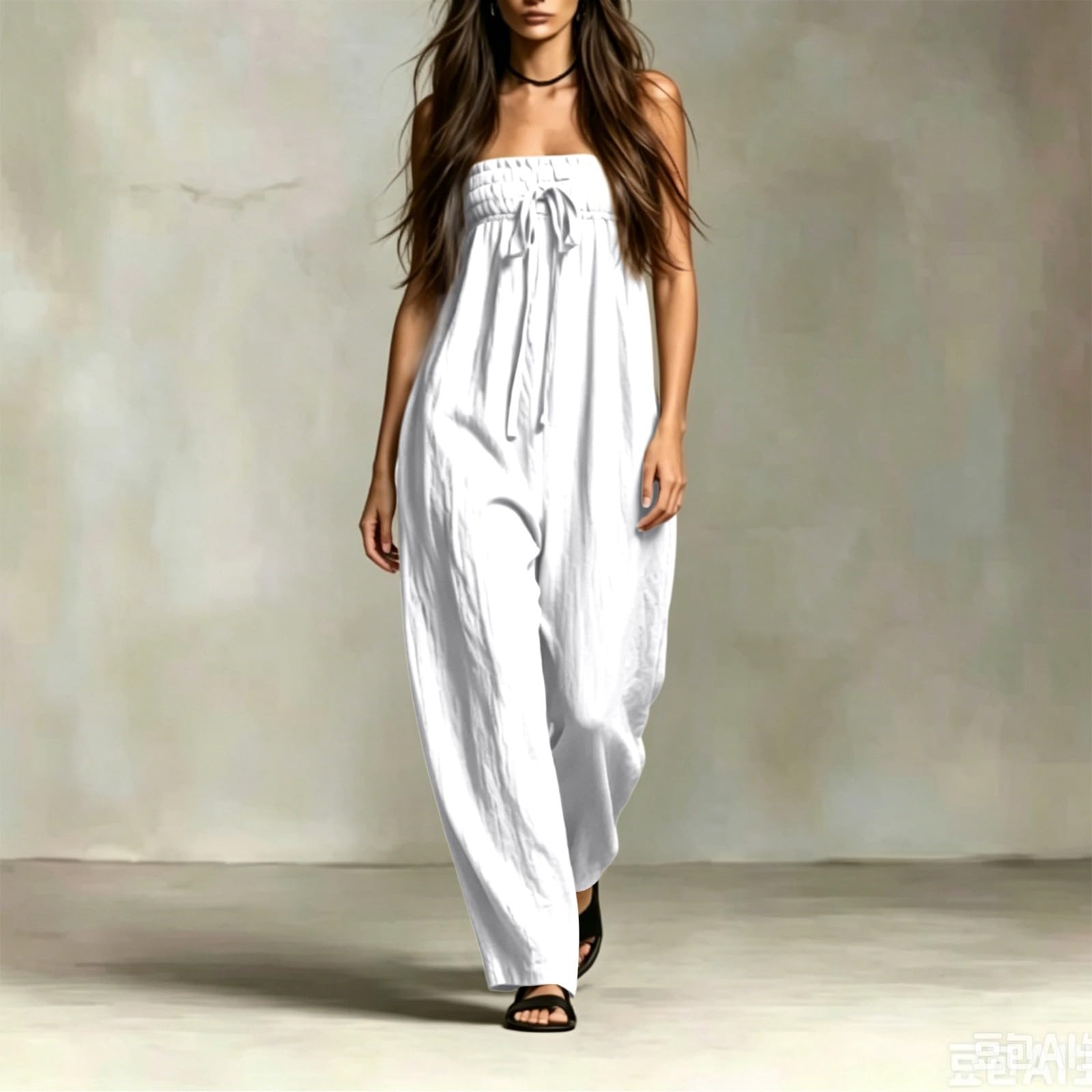 WWricotta Elegante mono de pierna ancha con hombros descubiertos, prenda casual de verano, mono holgado y moderno, conjunto de playa, mujer, tirantes finos, pantalón fluido, bolsillos, boho