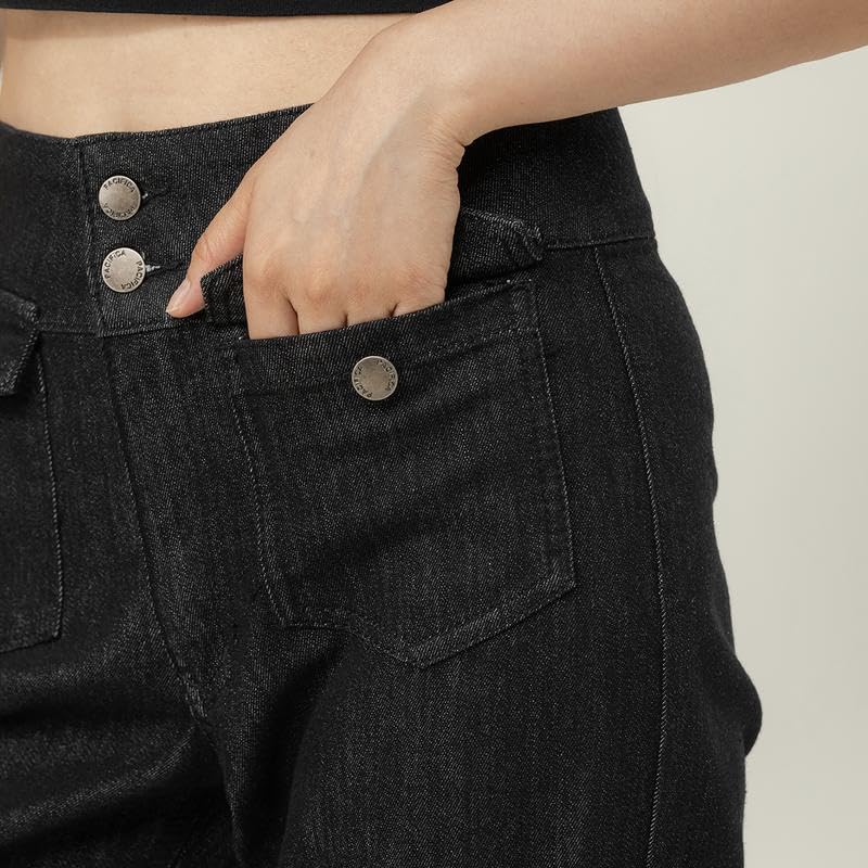 Women's Loose Fit Low Rise Jeans - 90s Baggy Denim Pants with Flap Pockets & Button Fly4