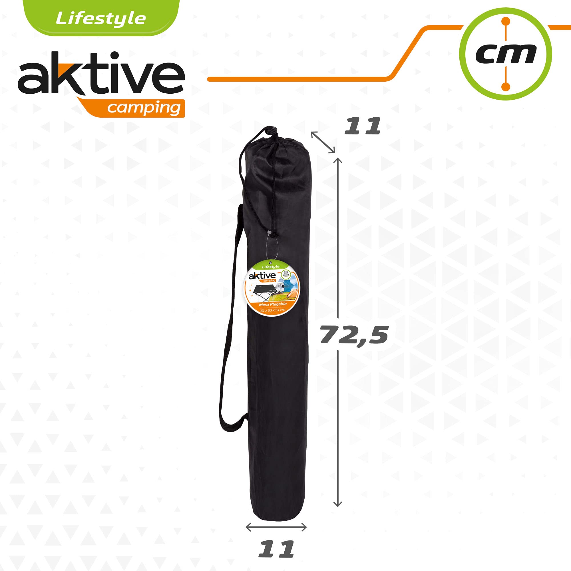 AKTIVE Tavolo da campeggio in tessuto, tavolo pieghevole, tavolo da campeggio leggero, 61x50x51 cm, supporta 30 kg, gambe in acciaio, piedini antiribaltamento, nero, Campeggio