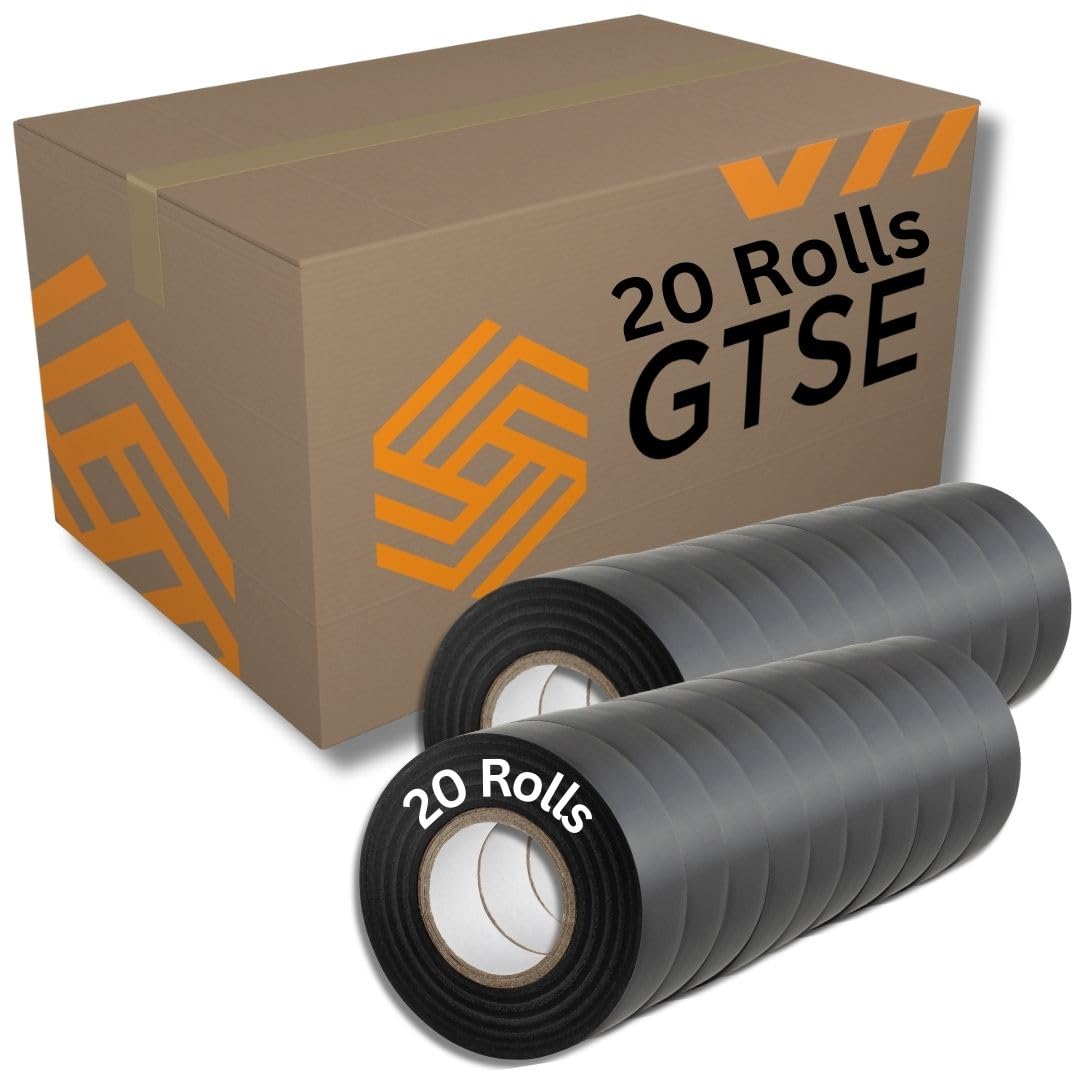 GTSE Black Electrical Tape, 19mm x 20m, 20 Rolls of Strong Self-Adhesive PVC Insulation Tape for Insulating, Repairing and Protecting Electrical Wires