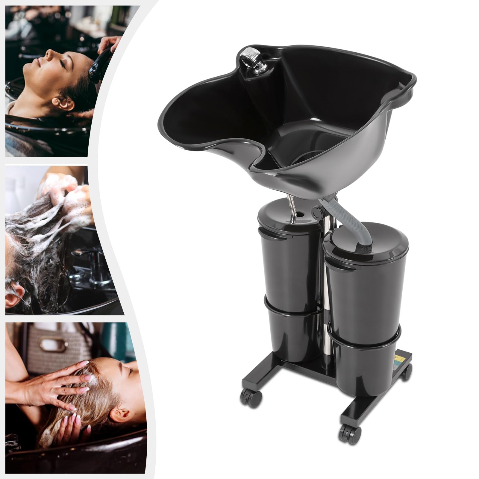 Bol à shampooing portable avec double seau et hauteur réglable ménage Lavabo de salon portable Convient pour les familles et les coiffeurs (noir)