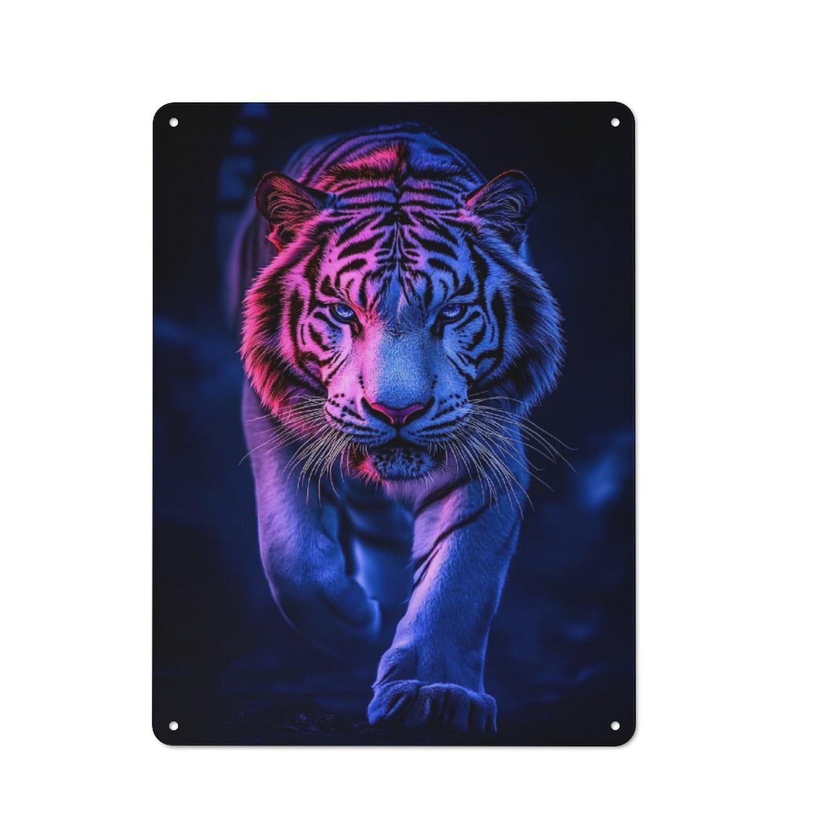 Neon Tiger Portrait Printed Tin Plaque for Seasonal Kitchen, Dining Room Or Entrance, Festive Gift for Home Decor Lovers, 40x30cm