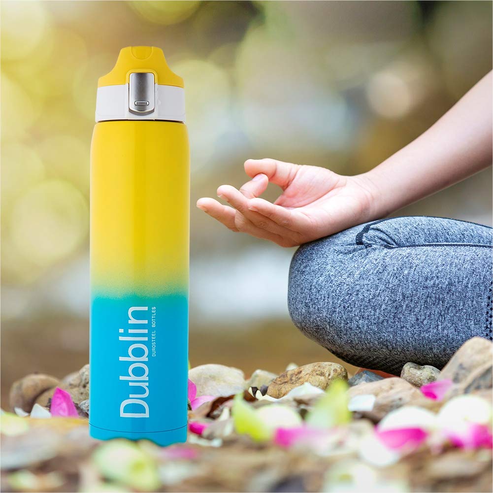 Dubblin Shade Premium Stainless Steel Double Wall Vacuum Insulated BPA Free Water Bottle, Sports Thermo Flask Keeps Hot 12 Hours, Cold 24 Hours (Yellow 750 ML)