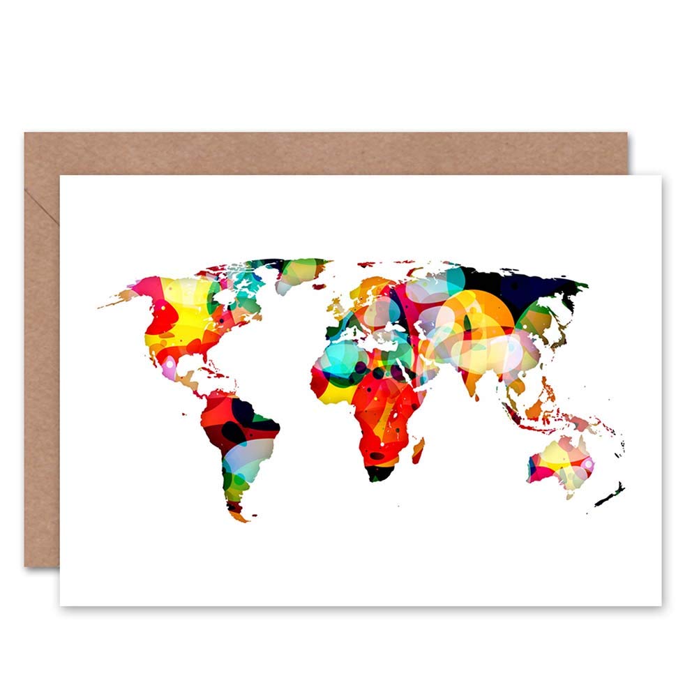 Wee Blue Coo MAP EARTH WORLD CONTINENTS COLOURFUL ABSTRACT BLANK BIRTHDAY CARD