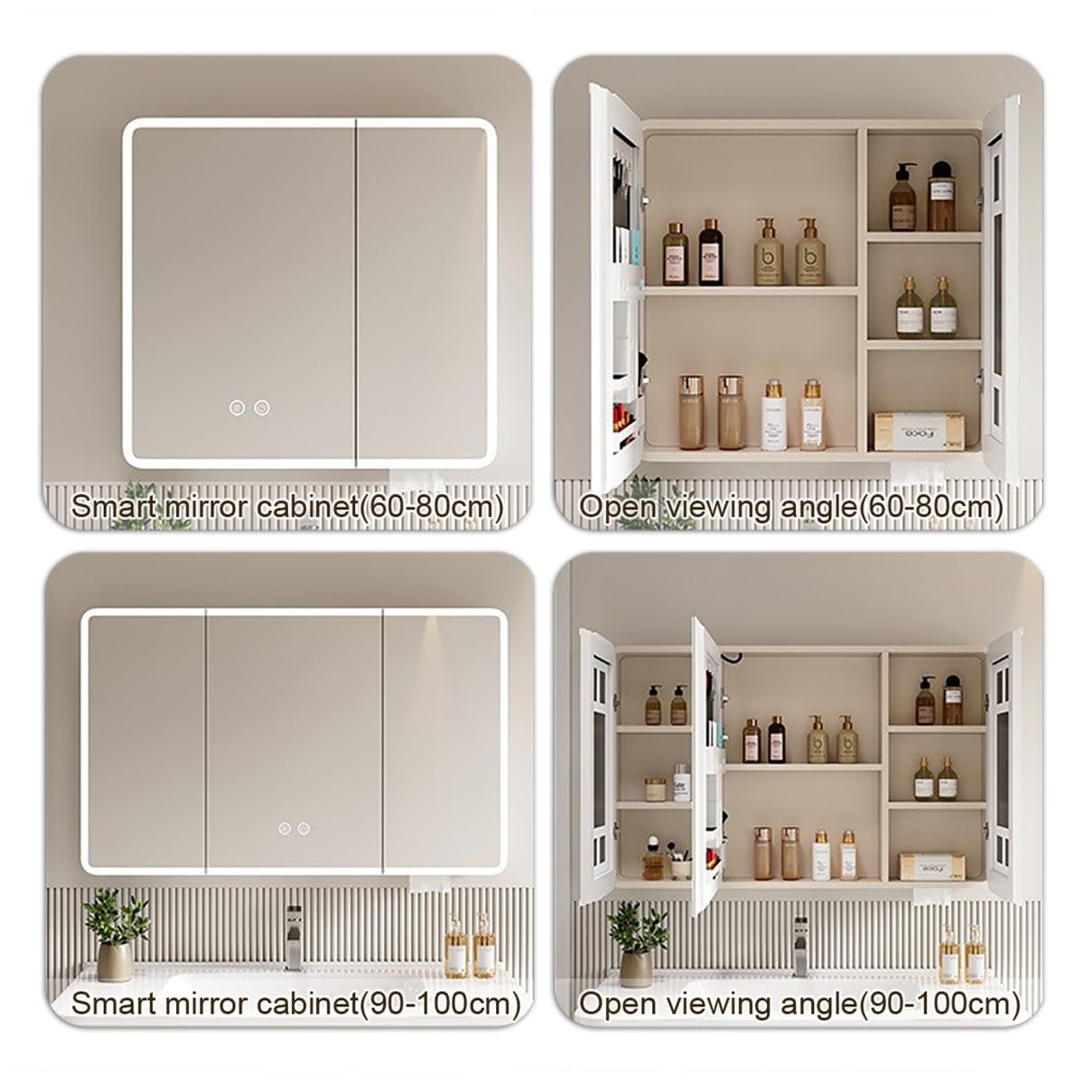 Podświetlana szafka LED, inteligentna apteczka, toaletka, lustro HD, przycisk przeciwmgielny (biały, 100 x 13 x 70)