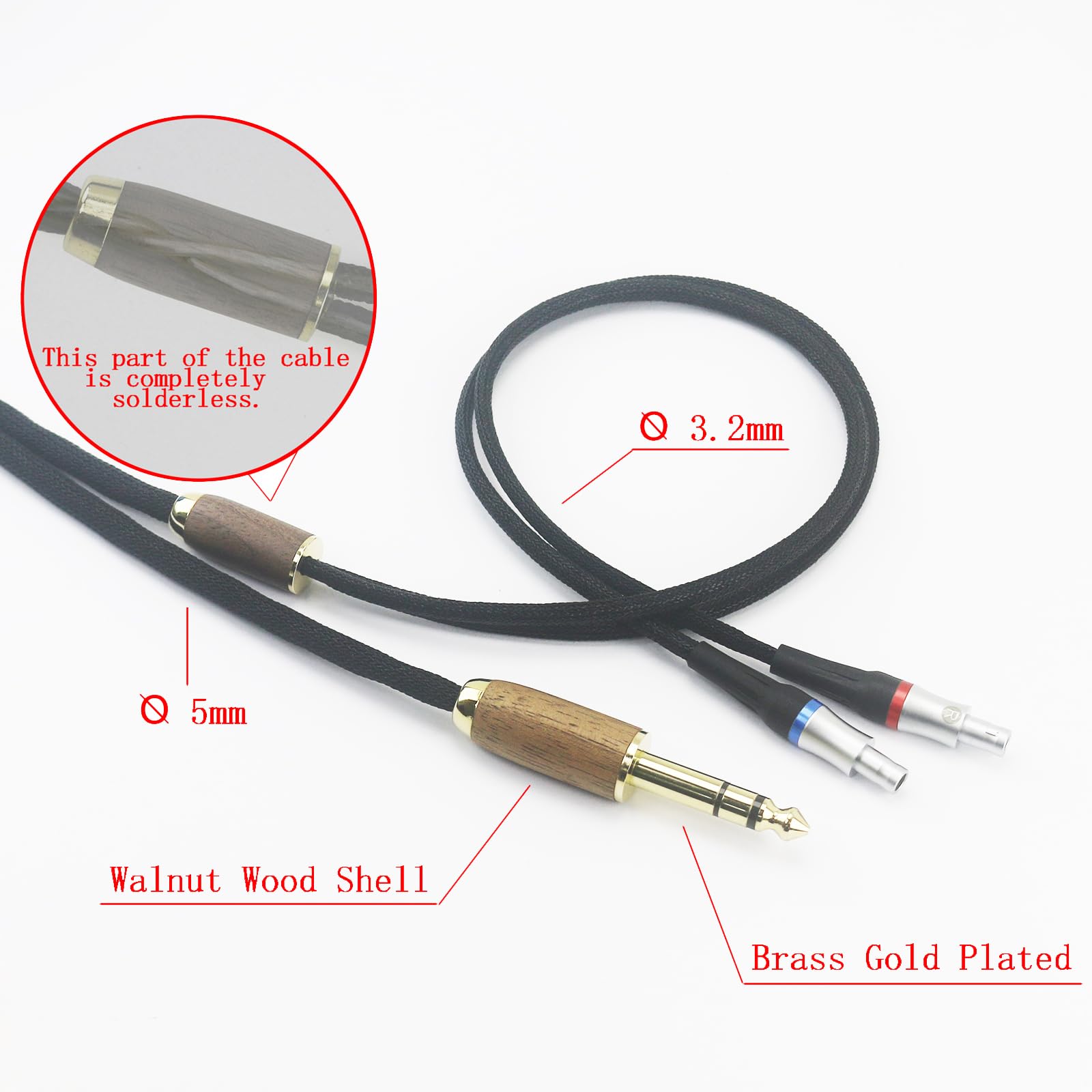 HansnBy 6.35mm audio cable replacement upgrade cable Compatible with Sennheiser HD800, HD800S - Image 3