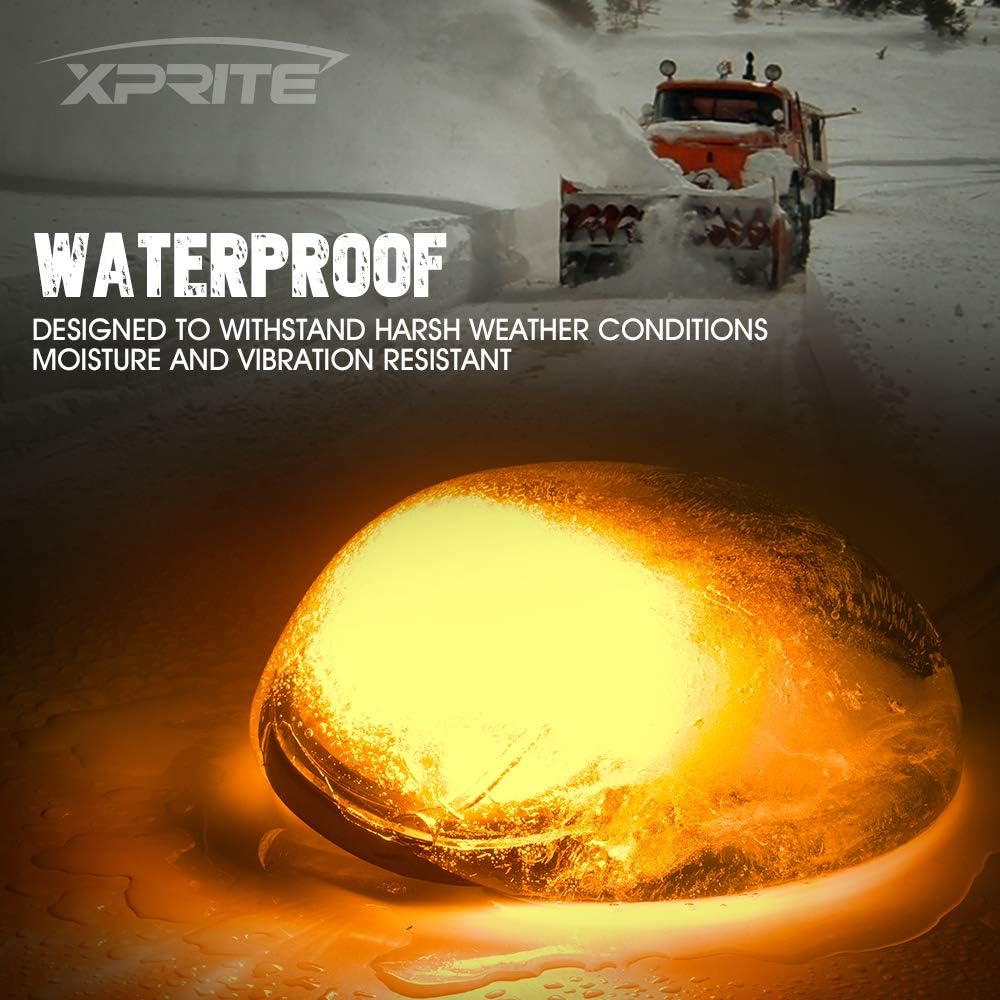 Xprite Black Smoked Lens 16 LEDs Cab Clearance Light 5 Pcs Roof Top Marker Running Lights Kit for Ford Dodge Ram Trucks SUV POV Pickup - Amber Yellow