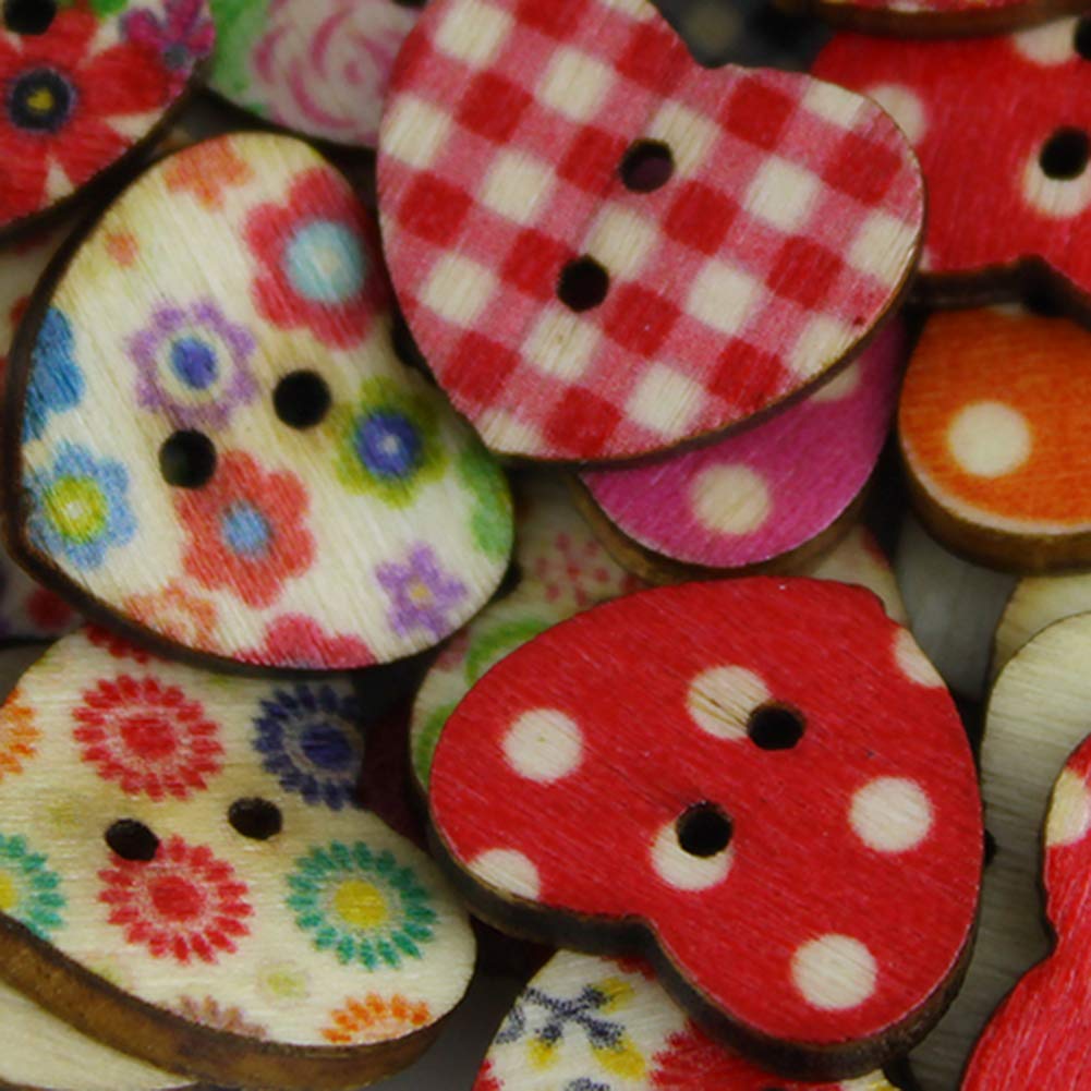 200 Bottoni Di Legno A Forma Di Cuore, 2 Fori, Artigianali Per Cucito, Scrapbooking E Lavori Fai Da Te, Decorazioni Uniche