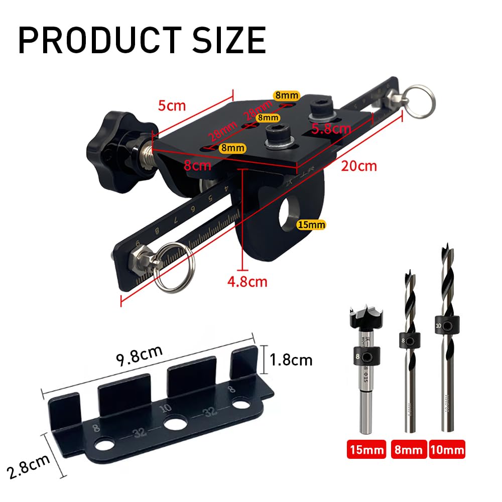 NEW 3-in-1 die Bohrschablone Möbelbau,Dübellöcher 8/10/15mm Holzdübel Bohrschablone Einstellbare Bohrführung Stanzer-Locator Tischlerwerkzeuge, mit Positionierter Querbalken für genaueres Stanzen.