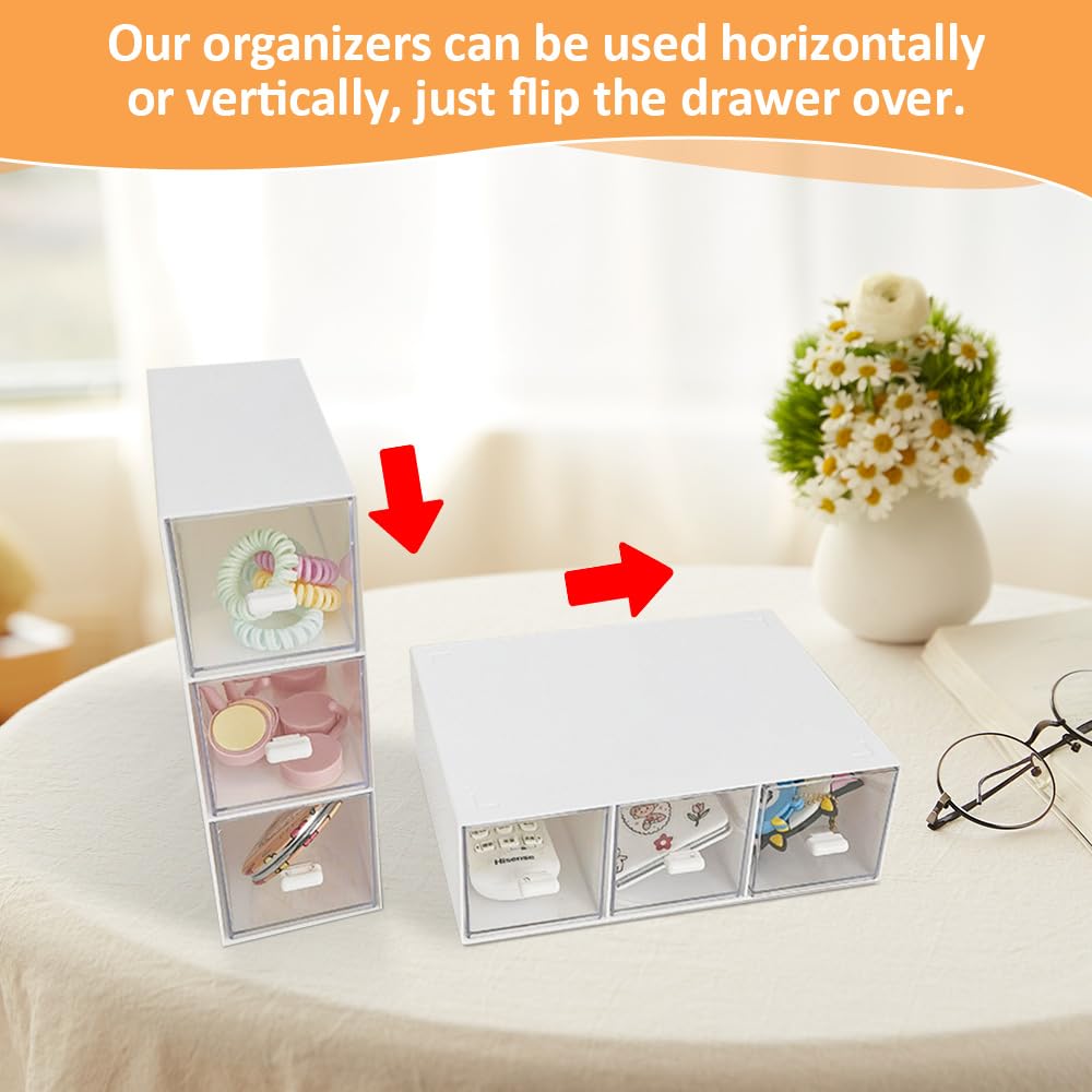 LANSKYLAN Organizador de Cocina con 3 Cajones, Mini Cajonera de Plástico, Caja de Organizador, Mini Cajones Extraíbles, Organizador con Cajones de Plástico para Té, Joyas, Cosméticos (22.8*16.6*7.7cm)