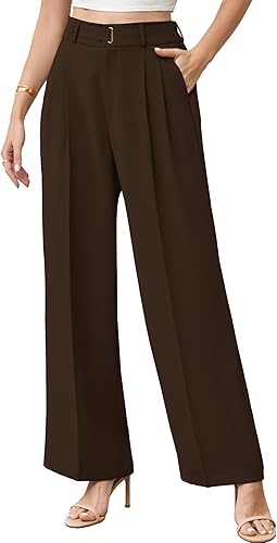 Betusline Womens Wide Leg Long Straight Dress Pants High Waisted Casual Straight